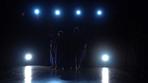 Slow motion of four young skillful ballerinas dancing modern ballet. Stock Footage 111306833