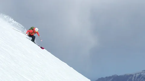 Slow Motion of freeride skier shredding big mountain in Iceland Stock Footage 124228330