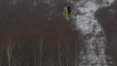 Slow Motion: Freestyle Skier Jumping in a ski resort,Zhangjiakou, China Stock Footage 135215277