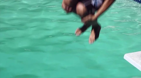 Slow Motion Front Facing Cannon Ball Dive Stock Footage 8766088