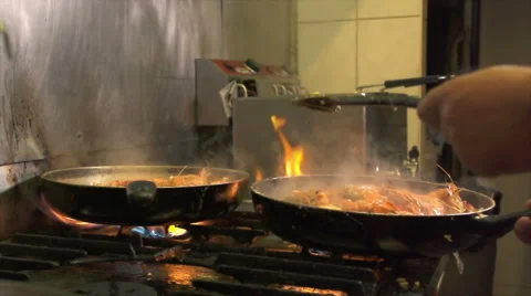 Slow motion of Gambas cooking Video stock 58742381
