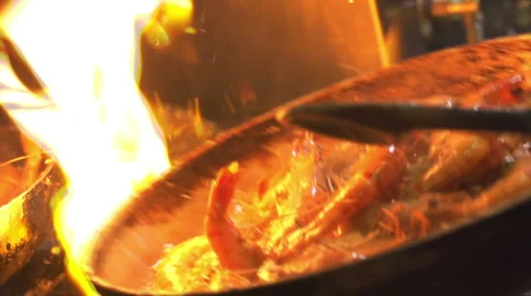Slow motion of Gambas cooking Stock Footage 58742478
