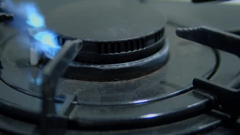 Slow motion - Gas Stove Burning In Dark Stock Footage