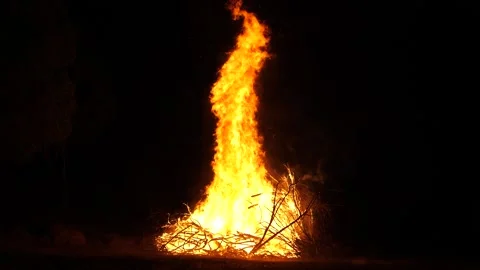 Slow Motion - Giant Bonfire Burns Stock Footage 195281763