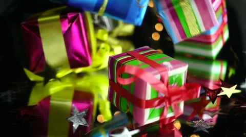 Slow Motion Gift Boxes Falls on theTable Stock Footage 58321411