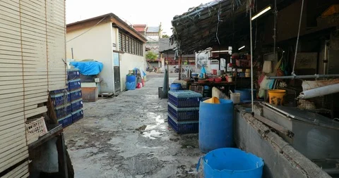 Slow motion gimbal shot through a closed wet market in Penang, Malaysia. Stock Footage 115062195