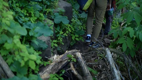 Slow motion gimbal stabilized clip of a male hiker Stock Footage 109486256