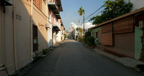 Slow motion gimbal through the quant streets of Georgetown in Penang, Malaysia. Stock Footage 115062860