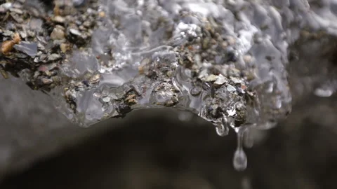 Slow motion of glacier ice melting into water drops Stock Footage 149160824