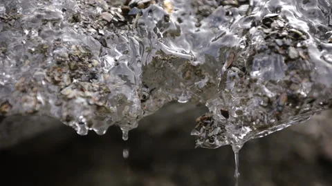 Slow motion of glacier ice melting into water drops Stock Footage 149160851