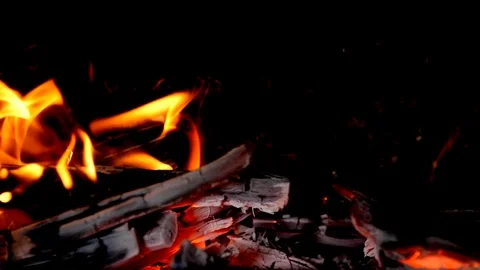 Slow motion - Glowing red fire embers or logs and wood ashes in flames Stock Footage 86539790