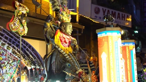 Slow motion God statue worshipped in palanquin. Procession Taiwan Festival-Dan Stock Footage