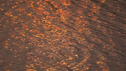 Slow motion golden background slow motion wave of light sunset on surface water  Stock Footage 127404356