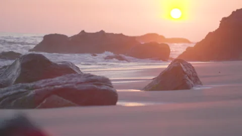 Slow motion, golden beach at sunset, Thousand Steps Beach Stock Footage 174875226