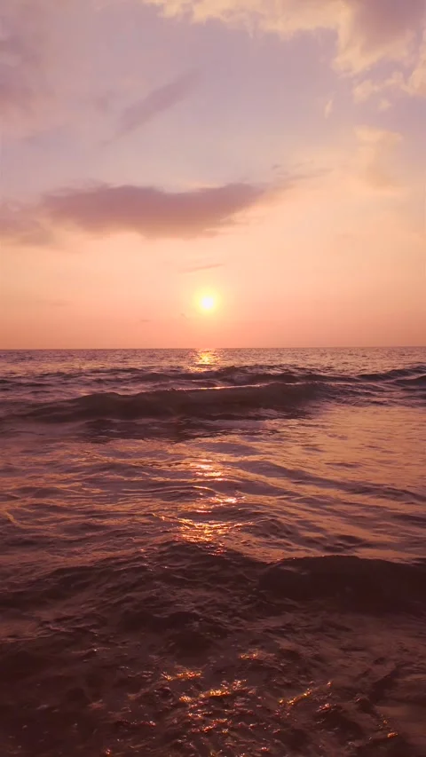 Slow Motion Of Golden Sun Reflection Over Rippling Indian Ocean Waves In Hikkadu Stock Footage 329164832
