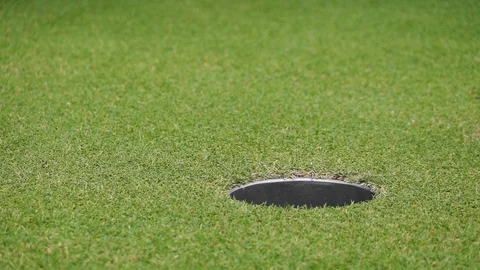 Slow Motion Golf Ball Falls Into The Hole Close Up Stock Footage 113533554