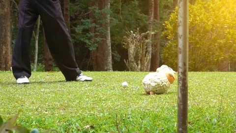 Slow motion golfer hitting golf ball tee off on Teeing Ground Video stock 82732237