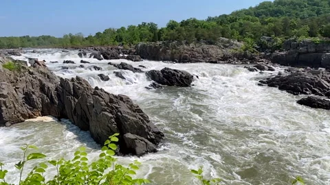 Slow motion Great Falls Park and Mather Gorge in Virginia Stock Footage 234737500