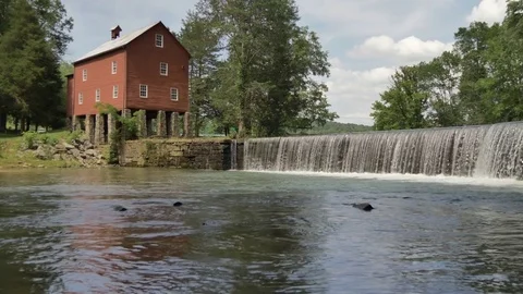 Slow Motion Grist Mill Waterfall at Pall Mall Tennessee Stock Footage 78024097