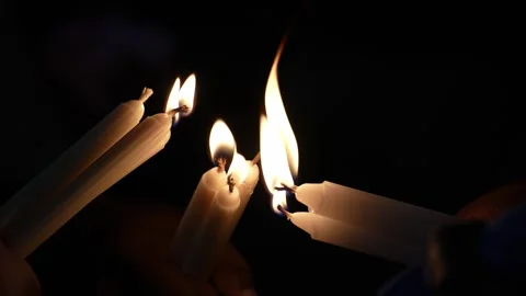 Slow Motion Ground Level Candle Lighting At Saint Anne Festival Vigil Vídeos de archivo 344826461