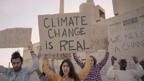 Slow motion of a Group of Young People Protesting with Fist Up. Woman shouting Stock Footage 204103891