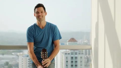 Slow Motion Guitar Player And Singer Rehearsing Song Music Arts Video stock 104527925