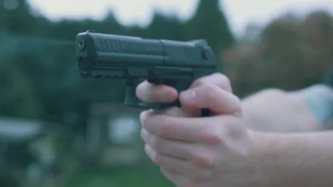 Slow motion gun being fired Stock-Footage 71996807