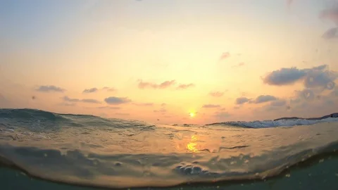 Slow motion half underwater close up with strong wave. Stock Footage 103158760