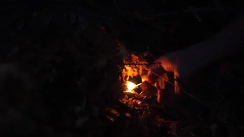 Slow Motion - Hand Holds Match To Light Fire Stock Footage 195281707
