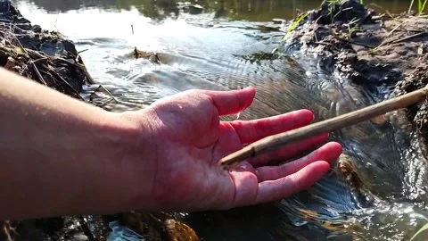 Slow motion hand touching water Stock Footage 311207259