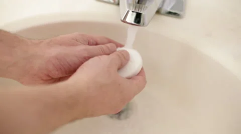 Slow motion hand washing with soap HD Stock Footage 48580103