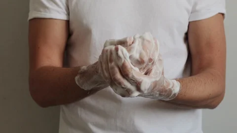 Slow motion hand washing. Washing hands with soap. Stock Footage