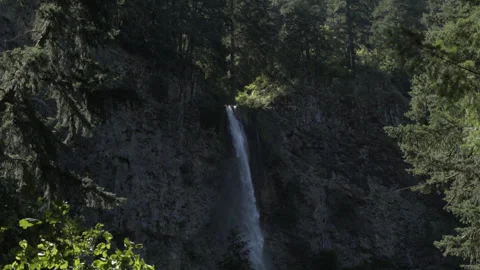Slow Motion Handheld Tilt Down From Top Multnomah Falls Oregon Waterfall Vidéo 336267312