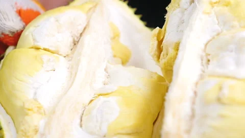 Slow motion hands are durian fruit peels Stock Footage 198968995