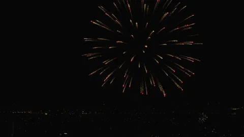 Slow motion of happy new year fireworks celebrating over Nakhon Ratchasima city Stock Footage 325759987
