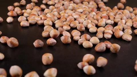 Slow motion of hazelnuts on a dark surface Stock Footage 155609178