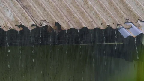 Slow Motion Heavy Rain Tin Rooftop Close Up, 4K Stock Footage 100998462