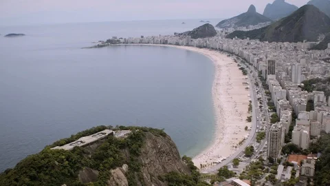 Slow Motion helicopter view of beach in rio de janeiro Video stock 96130881