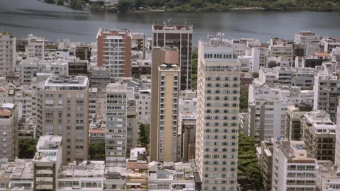 Slow Motion helicopter view of tower blocks in rio de janeiro Stock Footage 96131003