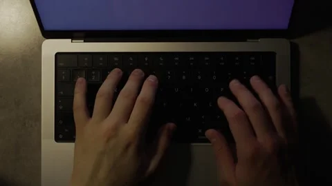 Slow Motion High-Angle Typing on a Laptop – Close-Up Office Clip Stock Footage 308648120