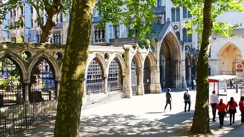 Slow motion high angle view on Royal Court of Justice in London on Strand Stock Footage 107886526