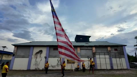 Slow motion highlights Malaysia flag chingay performance Stock Footage 332087472
