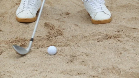 Slow Motion Hitting the golf ball out of the sand Stock Footage 113533429