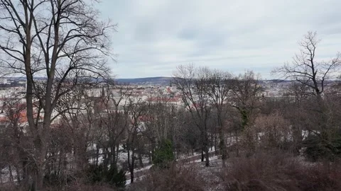 Slow Motion Horizontal Pan of Snowy Brno Cityscape from Spilberk Hill Vídeos de archivo 328197977