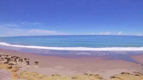 Slow motion of horizontal pane view left to right look out to an ocean horizon f Stock Footage 313345046