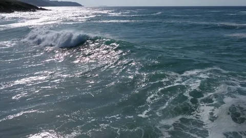Slow Motion Of Huge Ocean Waves Rolling Towards Seashore Stock Footage 277748304