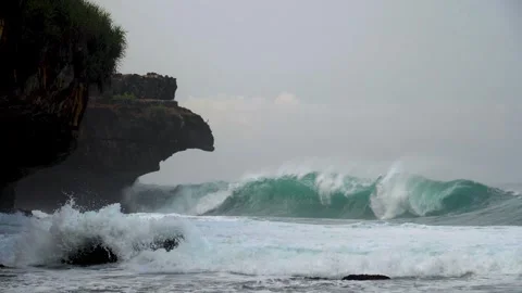 Slow Motion Huge Wave Crash Tall Coral Cliff Slow Motion Stock Footage 280377774