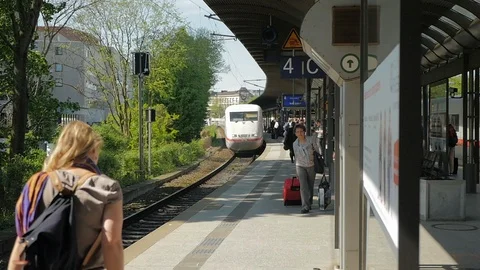 Slow motion ICE Train Arrival at Hambug Train Station Stock Footage 92780212