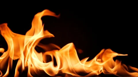 Slow motion igniting and burning line of real fire flame on black background Stock-Footage 125560474