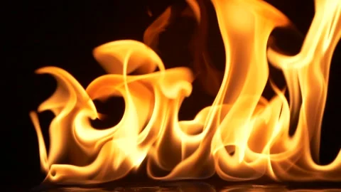 Slow motion of igniting and burning line of real fire flame on black background Stock Footage 134456306